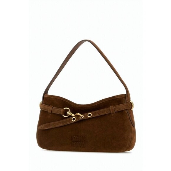 Miu Miu Suede Shoulder Bag With Decorative Belt And Gold-Tone Accents - NWT - Picture 2 of 2